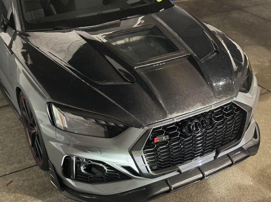 Audi RS5 S5 A5 B9 B9.5 2017-ON with Aftermarket Parts - V2 Tempered Glass Transparent Hood Bonnet Carbon Fiber / FRP from CMST Tuning