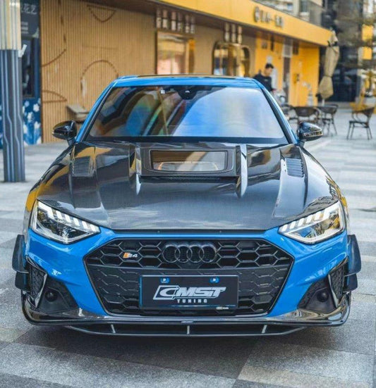 Audi RS4 2018-ON & S4 / A4 / A4 Allroad / A4 Avant B9 B9.5 2017-ON with Aftermarket Parts - V1 Tempered Glass Transparent Style Hood Bonnet Carbon Fiber / FRP from CMST Tuning