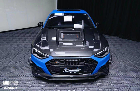 Audi RS4 2018-ON & S4 / A4 / A4 Allroad / A4 Avant B9 B9.5 2017-ON with Aftermarket Parts - V1 Tempered Glass Transparent Style Hood Bonnet Carbon Fiber / FRP from CMST Tuning