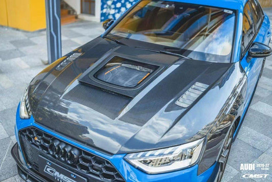 Audi RS4 2018-ON & S4 / A4 / A4 Allroad / A4 Avant B9 B9.5 2017-ON with Aftermarket Parts - V1 Tempered Glass Transparent Style Hood Bonnet Carbon Fiber / FRP from CMST Tuning