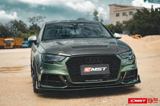 Audi RS3 S3 A3 8V / 8V.5 2014 2015 2016 2017 2018 2019 2020 with Aftermarket Parts - V1 Style Hood Bonnet Carbon Fiber / FRP from CMST Tuning