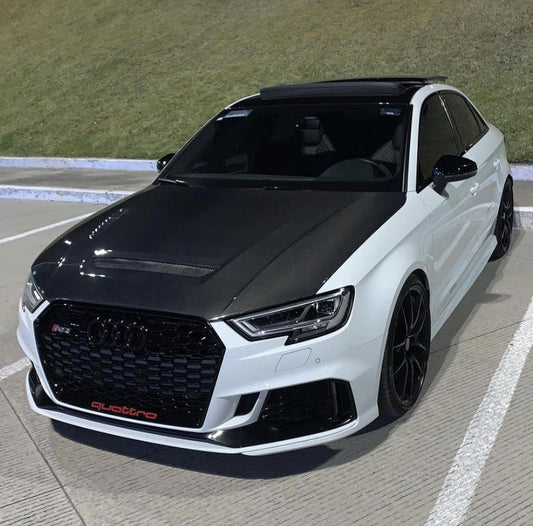 Audi RS3 S3 A3 8V / 8V.5 2014 2015 2016 2017 2018 2019 2020 with Aftermarket Parts - V1 Style Hood Bonnet Carbon Fiber / FRP from CMST Tuning
