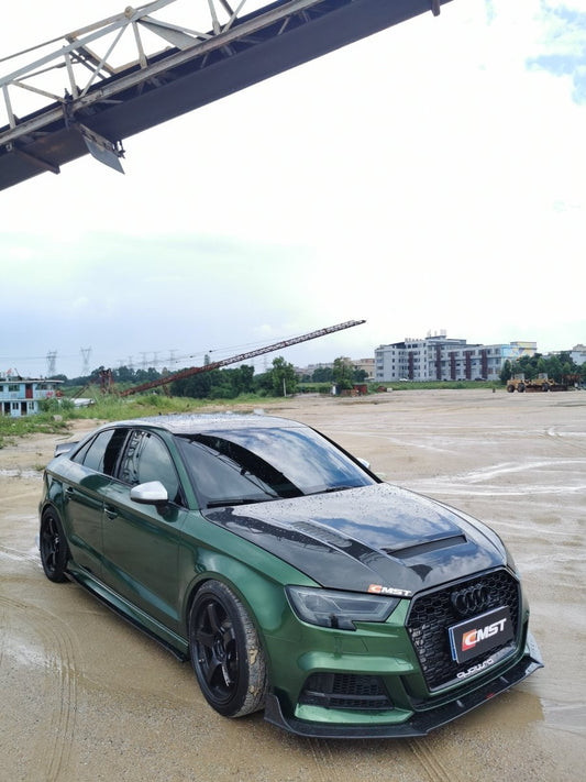 Audi RS3 S3 A3 8V / 8V.5 2014 2015 2016 2017 2018 2019 2020 with Aftermarket Parts - V1 Style Hood Bonnet Carbon Fiber / FRP from CMST Tuning