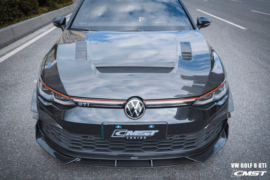 Volkswagen Golf R GTI Base MK8 2022-ON with Aftermarket Parts - V1 Vented Style Carbon Fiber/FRP Hood Bonnet from CMST Tuning