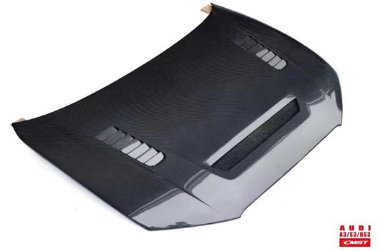 Audi RS3 S3 A3 8V / 8V.5 2014 2015 2016 2017 2018 2019 2020 with Aftermarket Parts - V2 Hood Bonnet Carbon Fiber / FRP from CMST Tuning