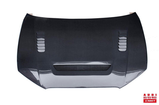 Audi RS3 S3 A3 8V / 8V.5 2014 2015 2016 2017 2018 2019 2020 with Aftermarket Parts - V2 Hood Bonnet Carbon Fiber / FRP from CMST Tuning