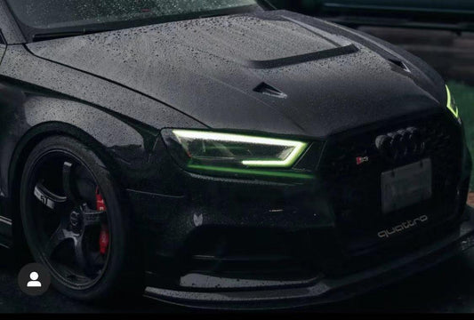 Audi RS3 S3 A3 8V / 8V.5 2014 2015 2016 2017 2018 2019 2020 with Aftermarket Parts - V4 Hood Bonnet Carbon Fiber / FRP from CMST Tuning