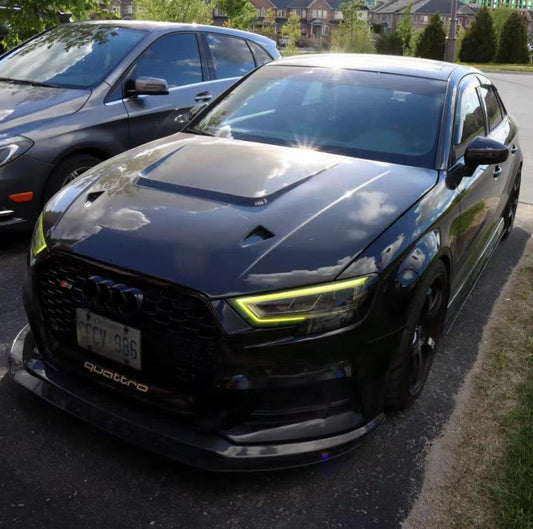 Audi RS3 S3 A3 8V / 8V.5 2014 2015 2016 2017 2018 2019 2020 with Aftermarket Parts - V4 Hood Bonnet Carbon Fiber / FRP from CMST Tuning
