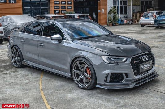 Audi RS3 S3 A3 8V / 8V.5 2014 2015 2016 2017 2018 2019 2020 with Aftermarket Parts - V4 Hood Bonnet Carbon Fiber / FRP from CMST Tuning