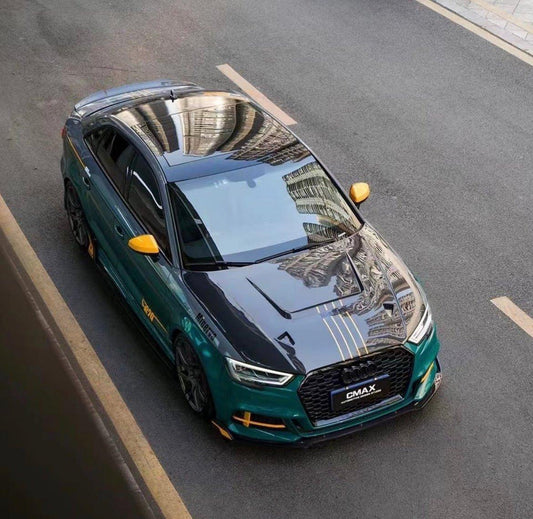 Audi RS3 S3 A3 8V / 8V.5 2014 2015 2016 2017 2018 2019 2020 with Aftermarket Parts - V4 Hood Bonnet Carbon Fiber / FRP from CMST Tuning