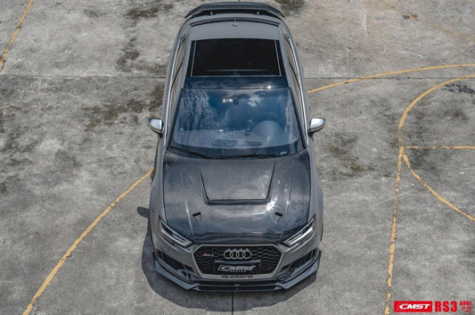 Audi RS3 S3 A3 8V / 8V.5 2014 2015 2016 2017 2018 2019 2020 with Aftermarket Parts - V4 Hood Bonnet Carbon Fiber / FRP from CMST Tuning