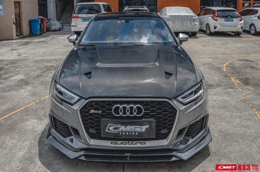 Audi RS3 S3 A3 8V / 8V.5 2014 2015 2016 2017 2018 2019 2020 with Aftermarket Parts - V4 Hood Bonnet Carbon Fiber / FRP from CMST Tuning