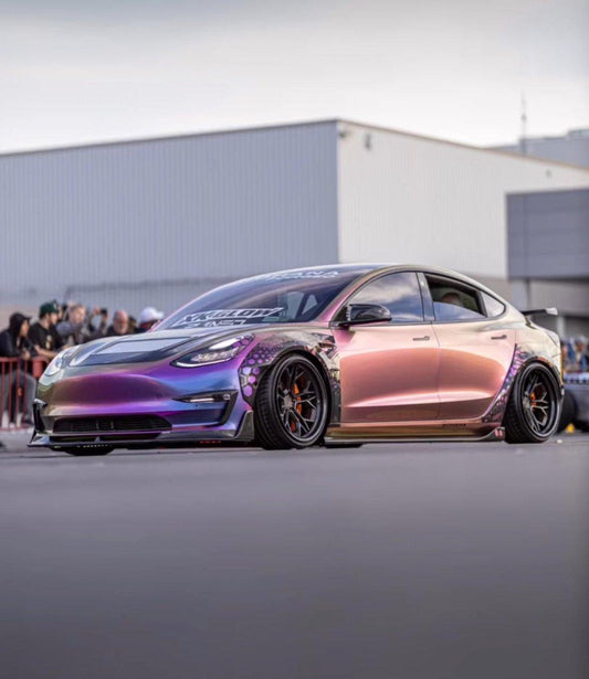 Tesla Model 3 Performance Long Range Standard Base 2017-2023 with Aftermarket Parts - V3 Style Hood Bonnet Carbon Fiber / FRP from CMST Tuning