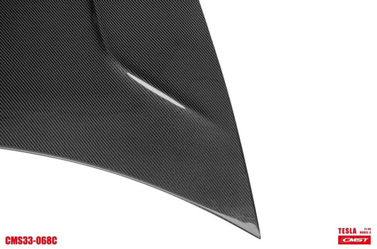 Tesla Model 3 Performance Long Range Standard Base 2017-2023 with Aftermarket Parts - V3 Style Hood Bonnet Carbon Fiber / FRP from CMST Tuning