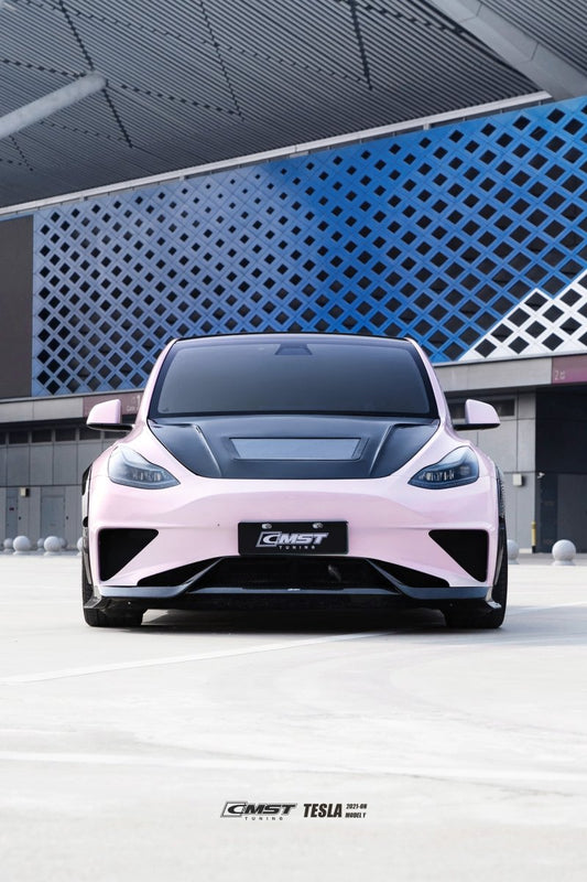 Tesla Model Y Performance AWD Long Range RWD Standard 2020-ON with Aftermarket Parts - V3 Tempered Glass Clearview Style Hood Bonnet Carbon Fiber / FRP from CMST Tuning