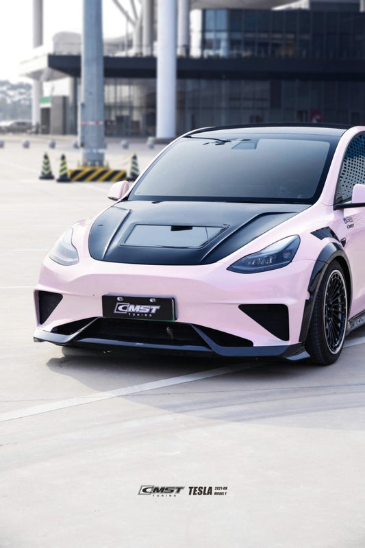 Tesla Model Y Performance AWD Long Range RWD Standard 2020-ON with Aftermarket Parts - V3 Tempered Glass Clearview Style Hood Bonnet Carbon Fiber / FRP from CMST Tuning