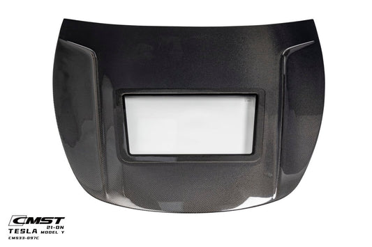 Tesla Model Y Performance AWD Long Range RWD Standard 2020-ON with Aftermarket Parts - V3 Tempered Glass Clearview Style Hood Bonnet Carbon Fiber / FRP from CMST Tuning