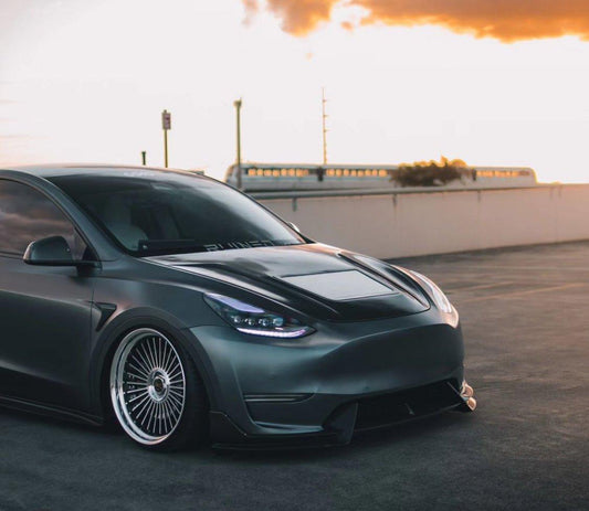 Tesla Model Y Performance AWD Long Range RWD Standard 2020-ON with Aftermarket Parts - V3 Tempered Glass Clearview Style Hood Bonnet Carbon Fiber / FRP from CMST Tuning