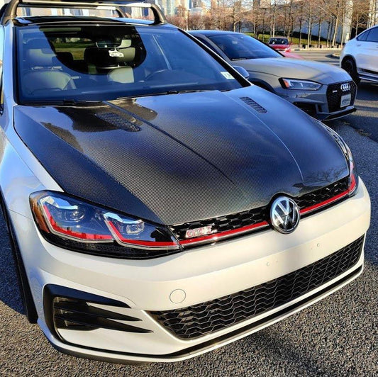 Volkswagen Golf R GTI Base MK7 MK7.5 2015-2021 with Aftermarket Parts - V1 Style Hood Bonnet Carbon Fiber / FRP from CMST Tuning