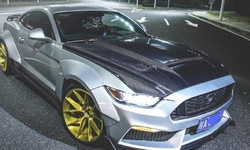 Ford Mustang GT 5.0 V6 3.6 Ecoboost 2.3 S550.1 2015-2017 with Aftermarket Parts - V1 Vented Style Hood Bonnet Carbon Fiber / FRP from CMST Tuning