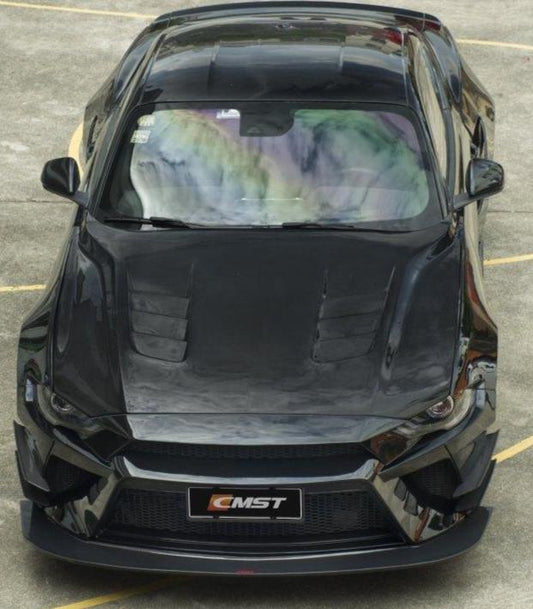 Ford Mustang GT 5.0 Mach1 Bullitt Ecoboost 2.3 S550.2 2018-2023 with Aftermarket Parts - V1 Vented Style Hood Bonnet Carbon Fiber / FRP from CMST Tuning