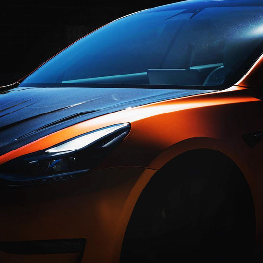 Tesla Model 3 Performance Long Range Standard Base 2017-2023 with Aftermarket Parts - V2 Style Hood Bonnet Carbon Fiber / FRP from CMST Tuning