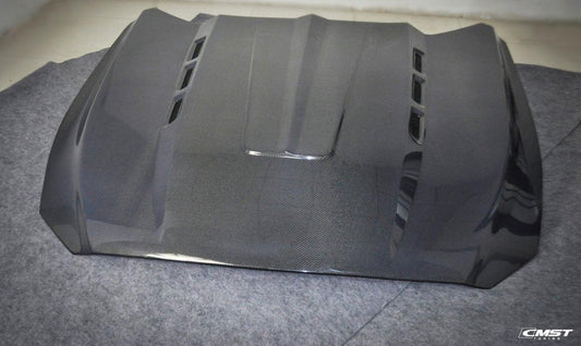 Ford Mustang GT 5.0 V6 3.6 Ecoboost 2.3 S550.1 2015-2017 with Aftermarket Parts - V2 Vented Style Hood Bonnet Carbon Fiber / FRP from CMST Tuning