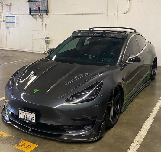 Tesla Model 3 Performance Long Range Standard Base 2017-2023 with Aftermarket Parts - V2 Style Hood Bonnet Carbon Fiber / FRP from CMST Tuning