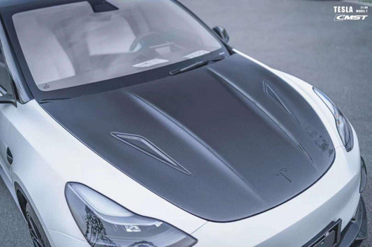 Tesla Model Y Performance AWD Long Range RWD Standard 2020-ON with Aftermarket Parts - V2 Style Hood Bonnet Carbon Fiber / FRP from CMST Tuning