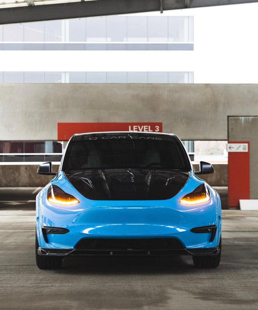 Tesla Model Y Performance AWD Long Range RWD Standard 2020-ON with Aftermarket Parts - V2 Style Hood Bonnet Carbon Fiber / FRP from CMST Tuning