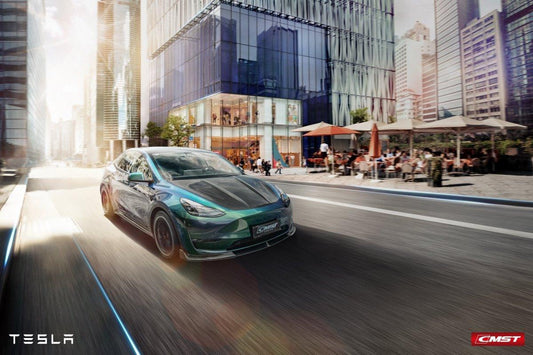 Tesla Model Y Performance AWD Long Range RWD Standard 2020-ON with Aftermarket Parts - V2 Style Hood Bonnet Carbon Fiber / FRP from CMST Tuning