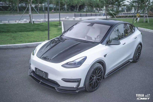 Tesla Model Y Performance AWD Long Range RWD Standard 2020-ON with Aftermarket Parts - V2 Style Hood Bonnet Carbon Fiber / FRP from CMST Tuning