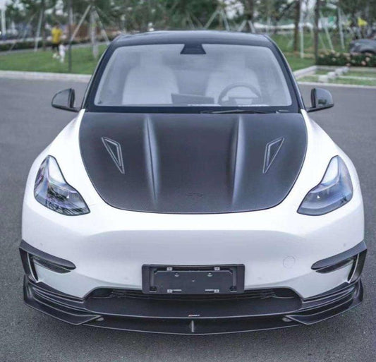 Tesla Model Y Performance AWD Long Range RWD Standard 2020-ON with Aftermarket Parts - V2 Style Hood Bonnet Carbon Fiber / FRP from CMST Tuning