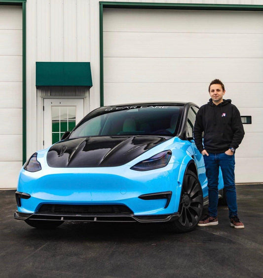 Tesla Model Y Performance AWD Long Range RWD Standard 2020-ON with Aftermarket Parts - V2 Style Hood Bonnet Carbon Fiber / FRP from CMST Tuning