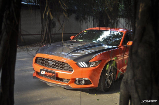 Ford Mustang GT 5.0 V6 3.6 Ecoboost 2.3 S550.1 2015-2017 with Aftermarket Parts - V3 Vented Style Hood Bonnet Carbon Fiber / FRP from CMST Tuning