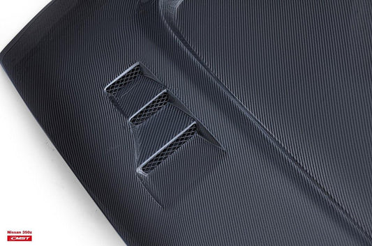 Nissan 370Z Nismo Sport Touring Base Fairlady Z Z34 2009-2020 with Aftermarket Parts - V2 Vented Style Hood Bonnet Carbon Fiber / FRP from CMST Tuning