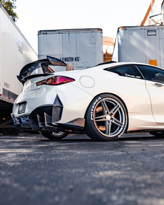Infiniti Q60 Red Sport 400 Premium Luxe Sport Pure 2017-2022 with Aftermarket Parts - Project Black S Concept Style Rear Bumper & Diffuser Carbon Fiber / FRP from CMST Tuning