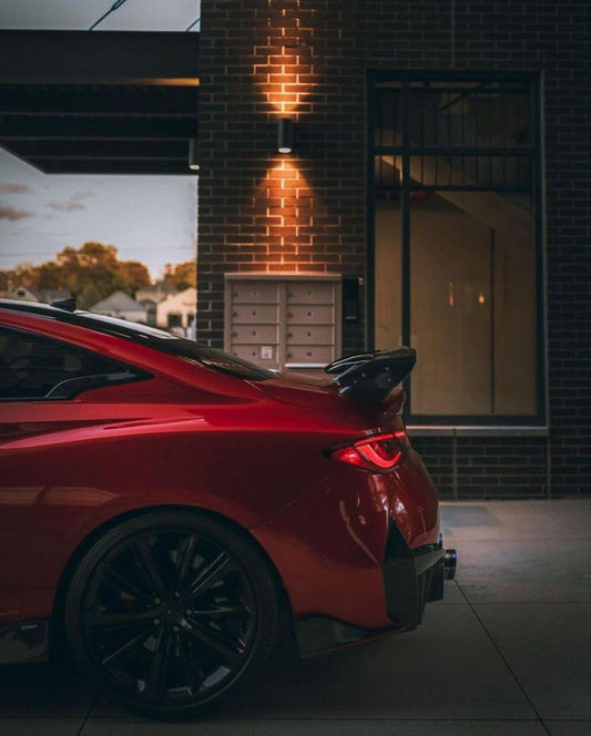 Infiniti Q60 Red Sport 400 Premium Luxe Sport Pure 2017-2022 with Aftermarket Parts - Project Black S Concept Style Rear Bumper & Diffuser Carbon Fiber / FRP from CMST Tuning