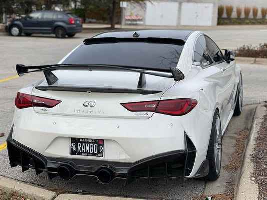 Infiniti Q60 Red Sport 400 Premium Luxe Sport Pure 2017-2022 with Aftermarket Parts - Project Black S Concept Style Rear Bumper & Diffuser Carbon Fiber / FRP from CMST Tuning