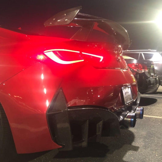 Infiniti Q60 Red Sport 400 Premium Luxe Sport Pure 2017-2022 with Aftermarket Parts - Project Black S Concept Style Rear Bumper & Diffuser Carbon Fiber / FRP from CMST Tuning