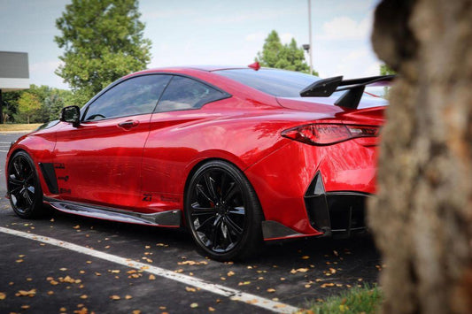 Infiniti Q60 Red Sport 400 Premium Luxe Sport Pure 2017-2022 with Aftermarket Parts - Project Black S Concept Style Rear Bumper & Diffuser Carbon Fiber / FRP from CMST Tuning