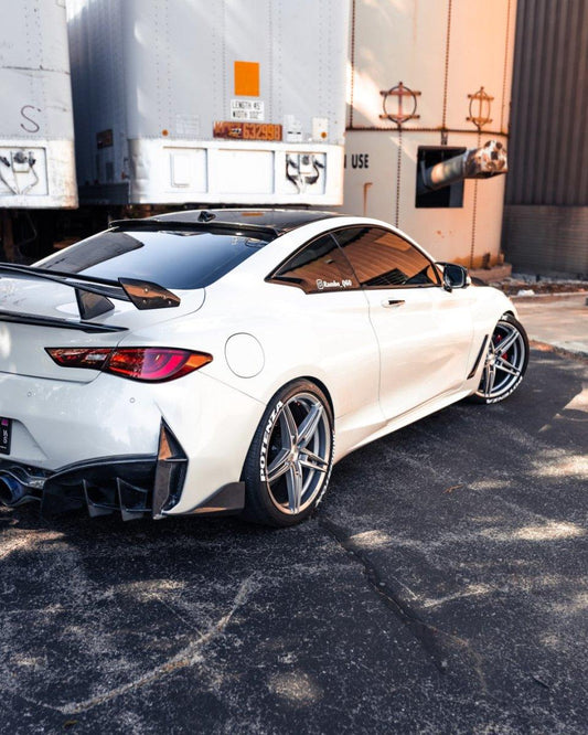 Infiniti Q60 Red Sport 400 Premium Luxe Sport Pure 2017-2022 with Aftermarket Parts - Project Black S Concept Style Rear Bumper & Diffuser Carbon Fiber / FRP from CMST Tuning