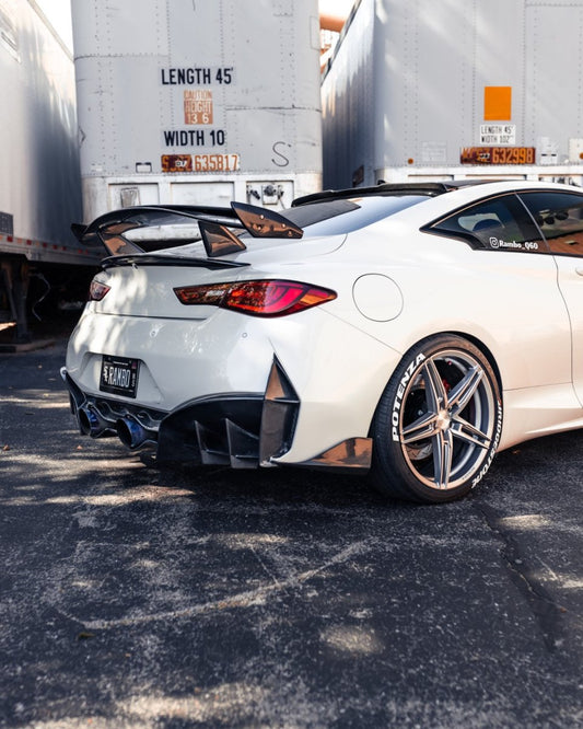 Infiniti Q60 Red Sport 400 Premium Luxe Sport Pure 2017-2022 with Aftermarket Parts - Project Black S Concept Style Rear Bumper & Diffuser Carbon Fiber / FRP from CMST Tuning