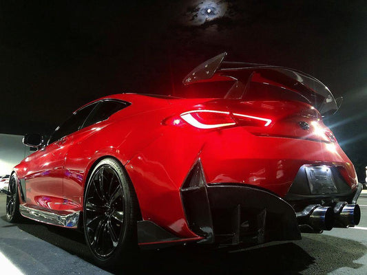 Infiniti Q60 Red Sport 400 Premium Luxe Sport Pure 2017-2022 with Aftermarket Parts - Project Black S Concept Style Rear Bumper & Diffuser Carbon Fiber / FRP from CMST Tuning