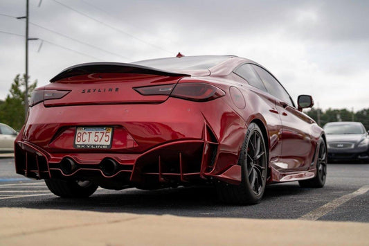 Infiniti Q60 Red Sport 400 Premium Luxe Sport Pure 2017-2022 with Aftermarket Parts - Project Black S Concept Style Rear Bumper & Diffuser Carbon Fiber / FRP from CMST Tuning