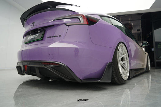 Tesla Model 3 Highland / Performance 2024-ON with Aftermarket Parts - V1 Style Rear Diffuser & Canards Carbon Fiber from CMST Tuning