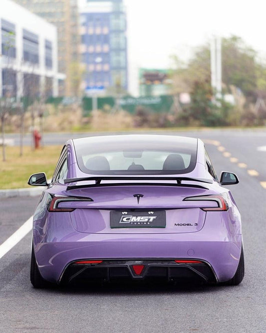 Tesla Model 3 Highland / Performance 2024-ON with Aftermarket Parts - V1 Style Rear Diffuser & Canards Carbon Fiber from CMST Tuning
