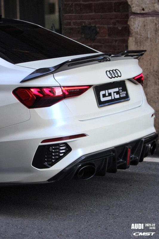Audi S3 A3 S-line (with s-line bumper,does not fit base model) 8Y 2021-ON with Aftermarket Parts - Rear Diffuser Carbon Fiber from CMST Tuning