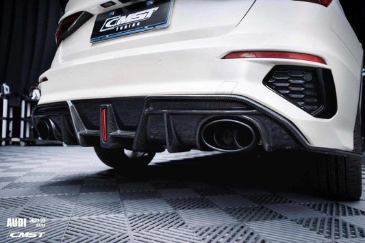 Audi S3 A3 S-line (with s-line bumper,does not fit base model) 8Y 2021-ON with Aftermarket Parts - Rear Diffuser Carbon Fiber from CMST Tuning