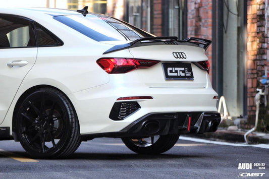 Audi S3 A3 S-line (with s-line bumper,does not fit base model) 8Y 2021-ON with Aftermarket Parts - Rear Diffuser Carbon Fiber from CMST Tuning